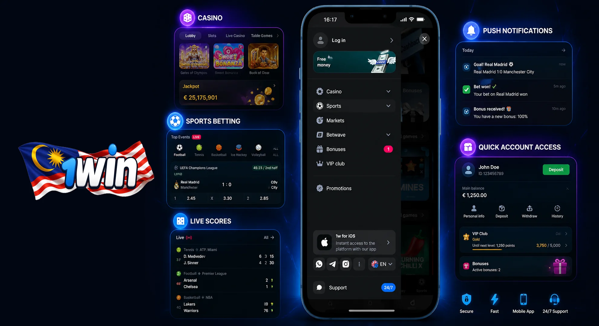 1win app features Malaysia